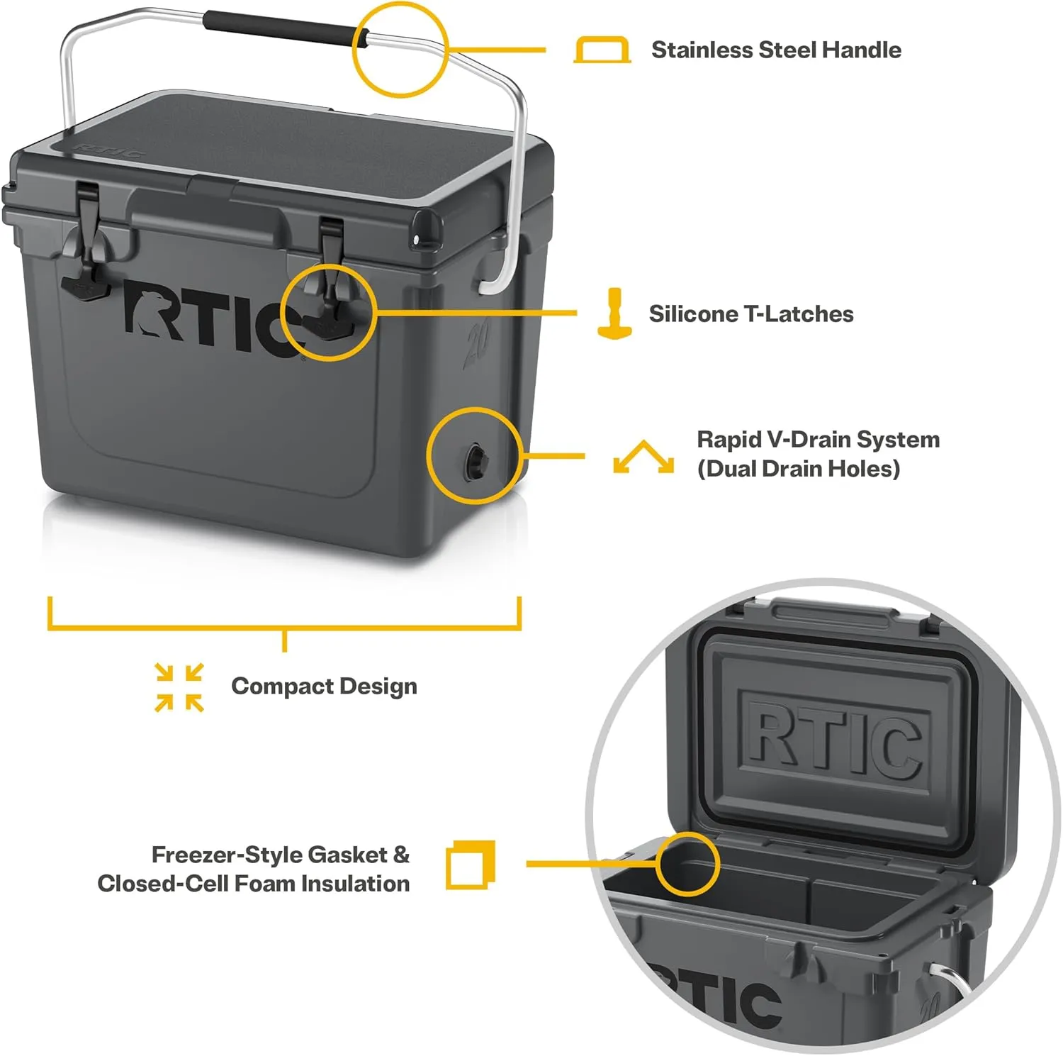 RTIC Ultra-Tough Cooler, Hard Insulated Ice Chest Box for Beach, Drink, Beverage, Camping, Picnic, Fishing, Boat, Barbecue