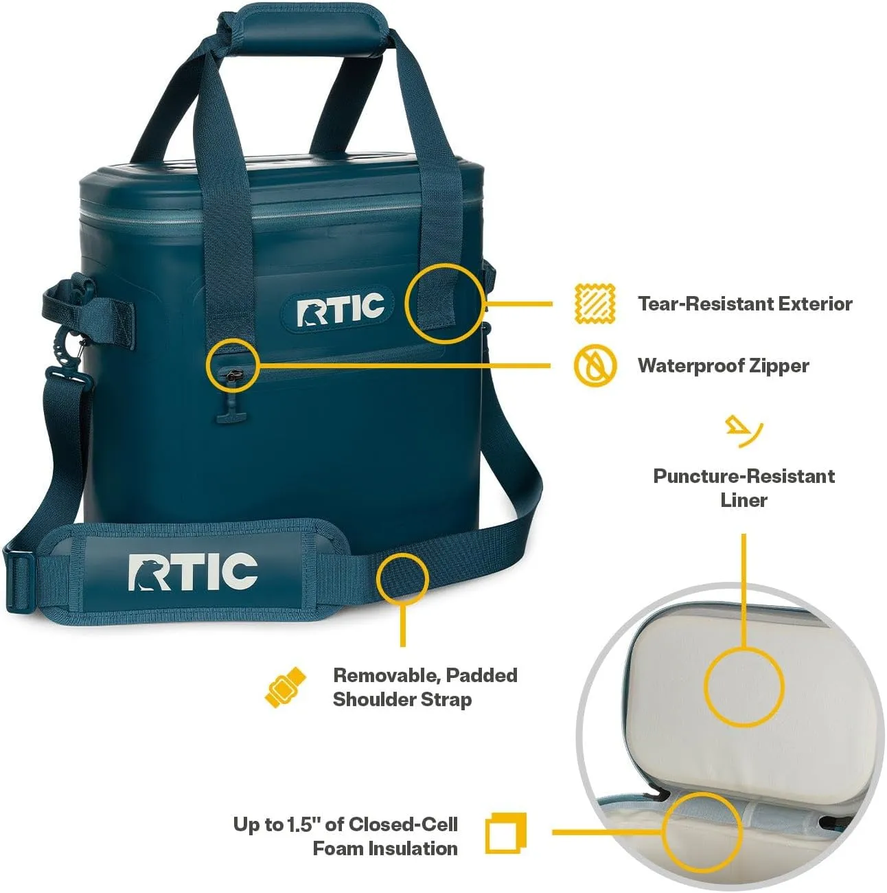 RTIC Ultra-Tough Soft Cooler 20 Can, Insulated Bag Portable Ice Chest Box for Lunch, Beach, Drink, Beverage, Travel, Camping, Picnic, Car, Trips, Floating Cooler Leak-Proof with Zipper