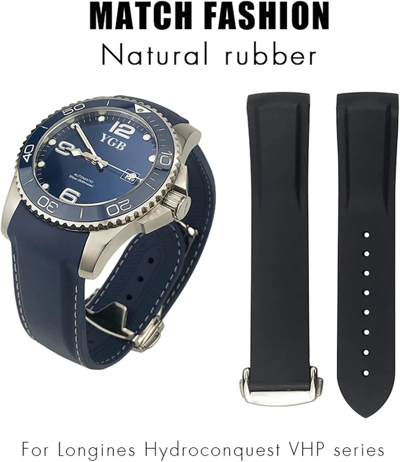 Rubber Silicone Watchband 19Mm 20Mm 21Mm 22Mm for Hydroconques Conquest Vhp Waterproof Sport Watch Strap/Black Orange/22Mm