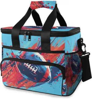 Rugby Blue Red Watercolors Cooler Bag Insulated Cooler Soft Sided Cooler 24 Can Portable Picnic Bag Large Leakproof Lunch Bag Box for Beach Grocery Camping Travel Car Men Women