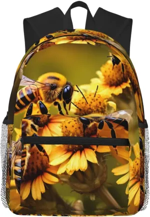 Rural Honey Bees Flowers Print Backpack For Women Men, Laptop Bookbag,Lightweight Casual Travel Daypack