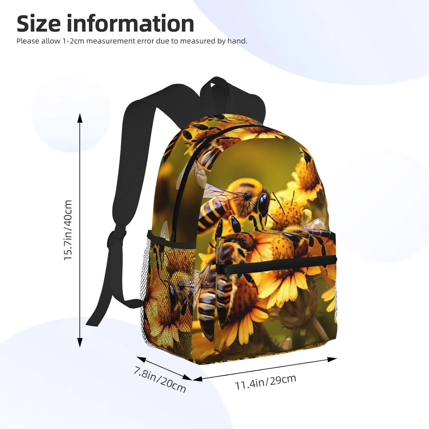 Rural Honey Bees Flowers Print Backpack For Women Men, Laptop Bookbag,Lightweight Casual Travel Daypack