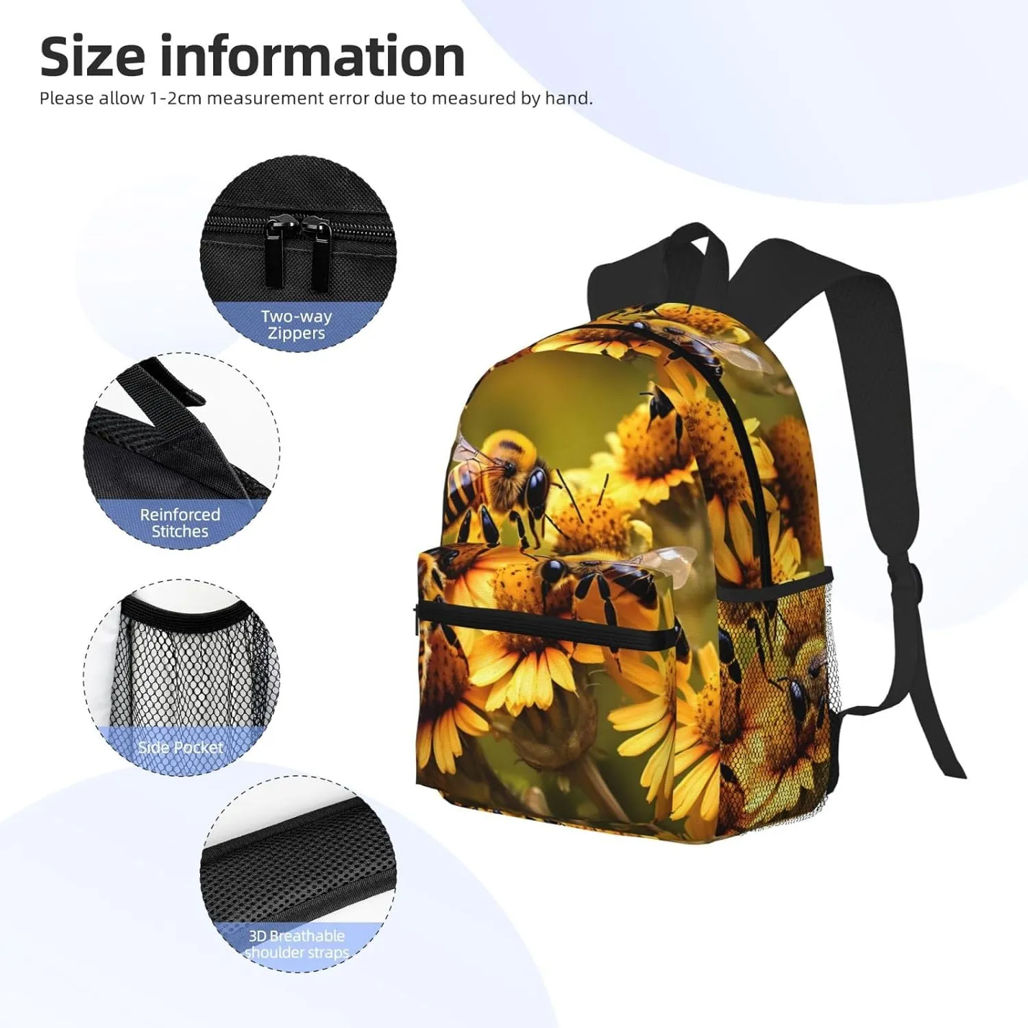 Rural Honey Bees Flowers Print Backpack For Women Men, Laptop Bookbag,Lightweight Casual Travel Daypack
