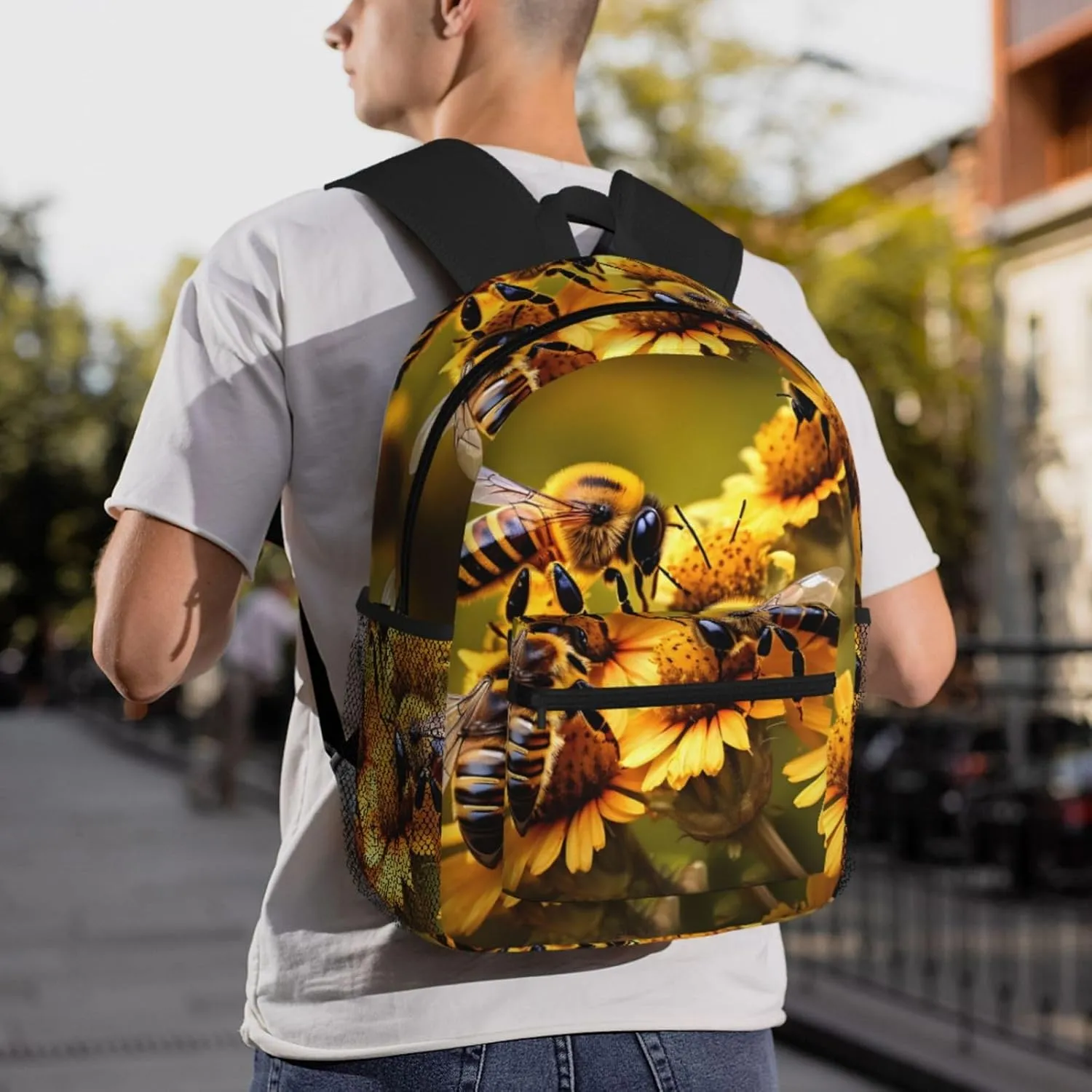 Rural Honey Bees Flowers Print Backpack For Women Men, Laptop Bookbag,Lightweight Casual Travel Daypack
