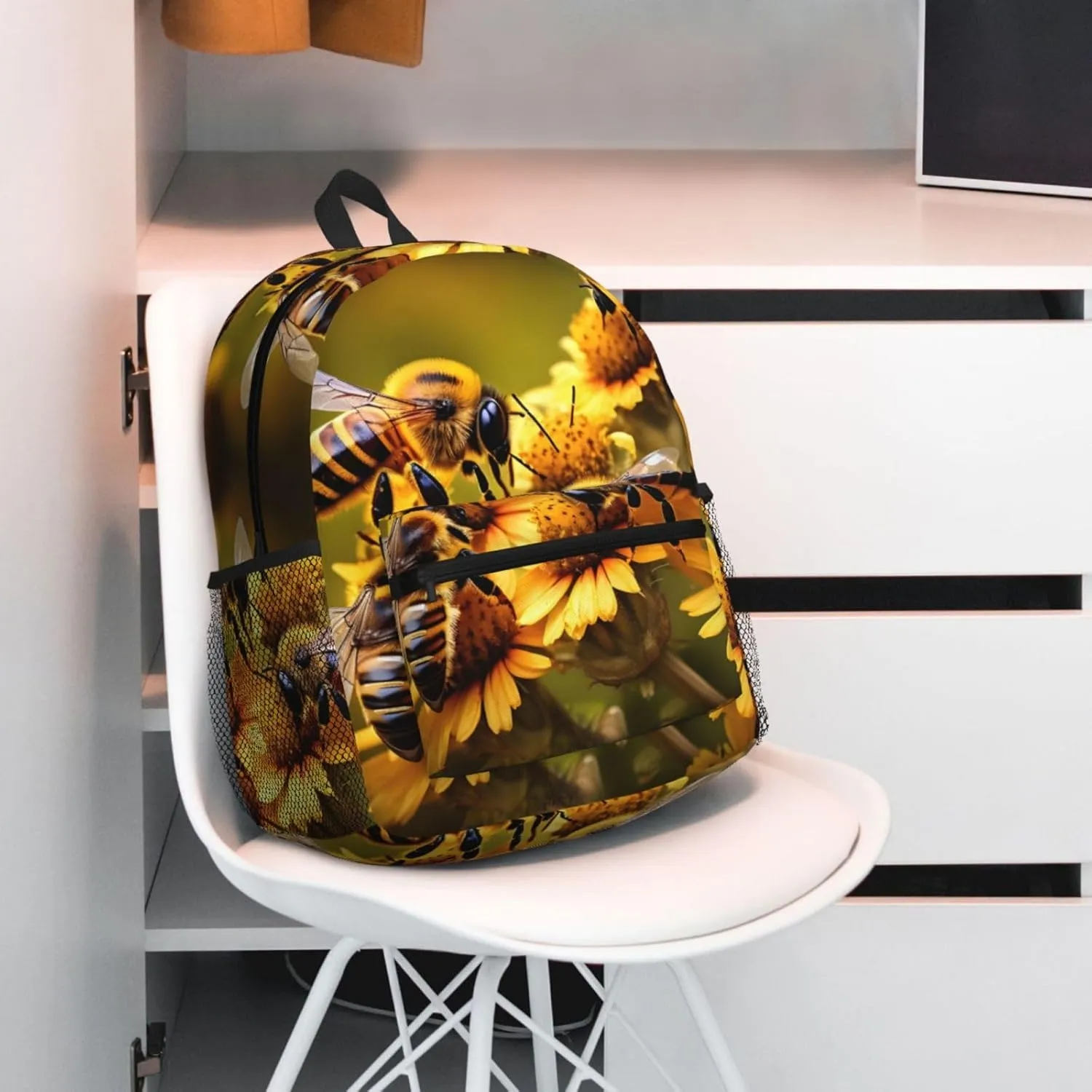 Rural Honey Bees Flowers Print Backpack For Women Men, Laptop Bookbag,Lightweight Casual Travel Daypack