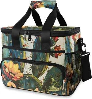 Rustic Cactus Tropical Plant Cooler Bag Insulated Cooler Soft Sided Cooler 24 Can Portable Picnic Bag Large Leakproof Lunch Bag Box for Beach Grocery Camping Travel Car Men Women
