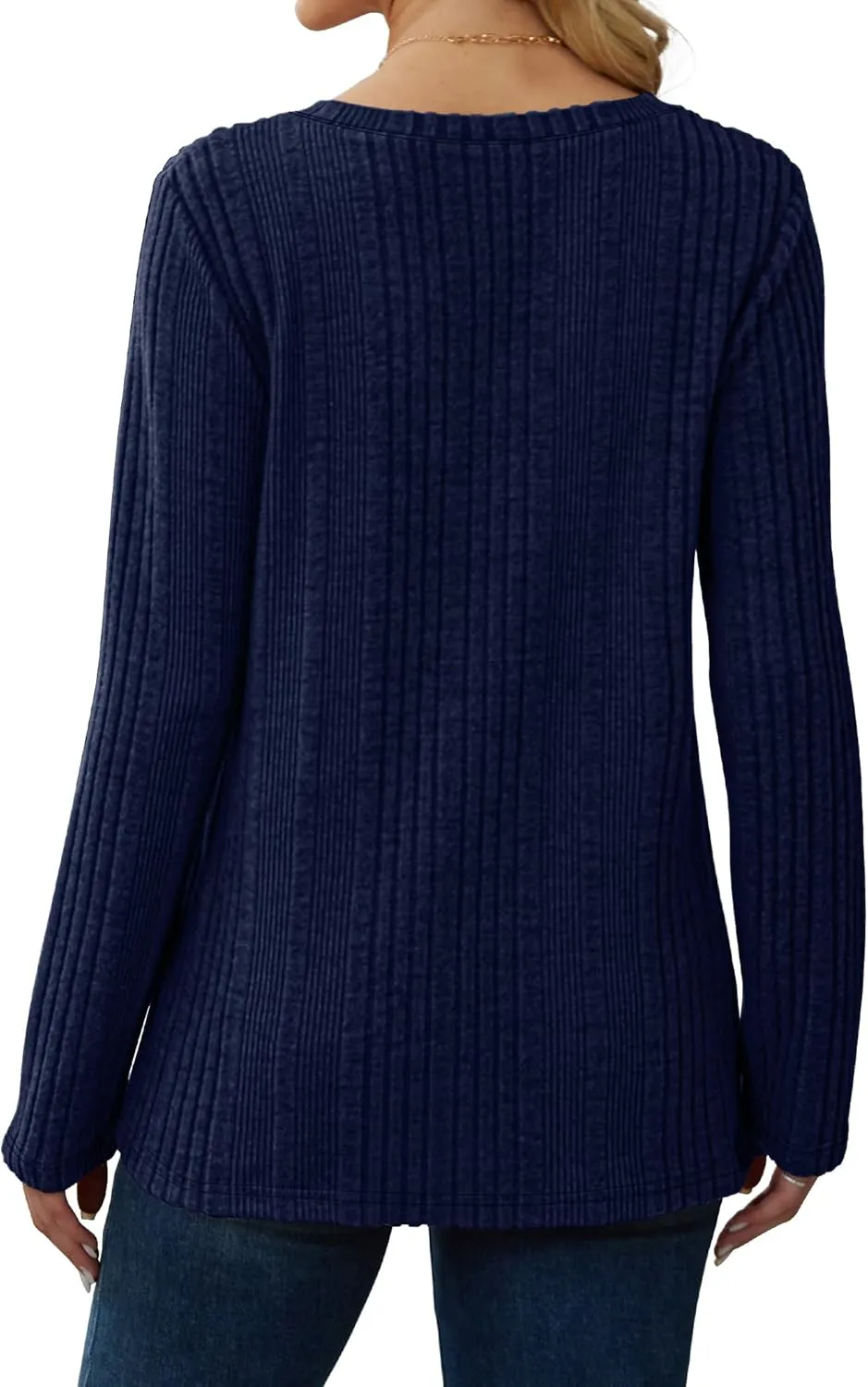 Saloogoe Womens Long Sleeve Tops V Neck Shirts Lightweight Tunic Sweaters Fashion 2024