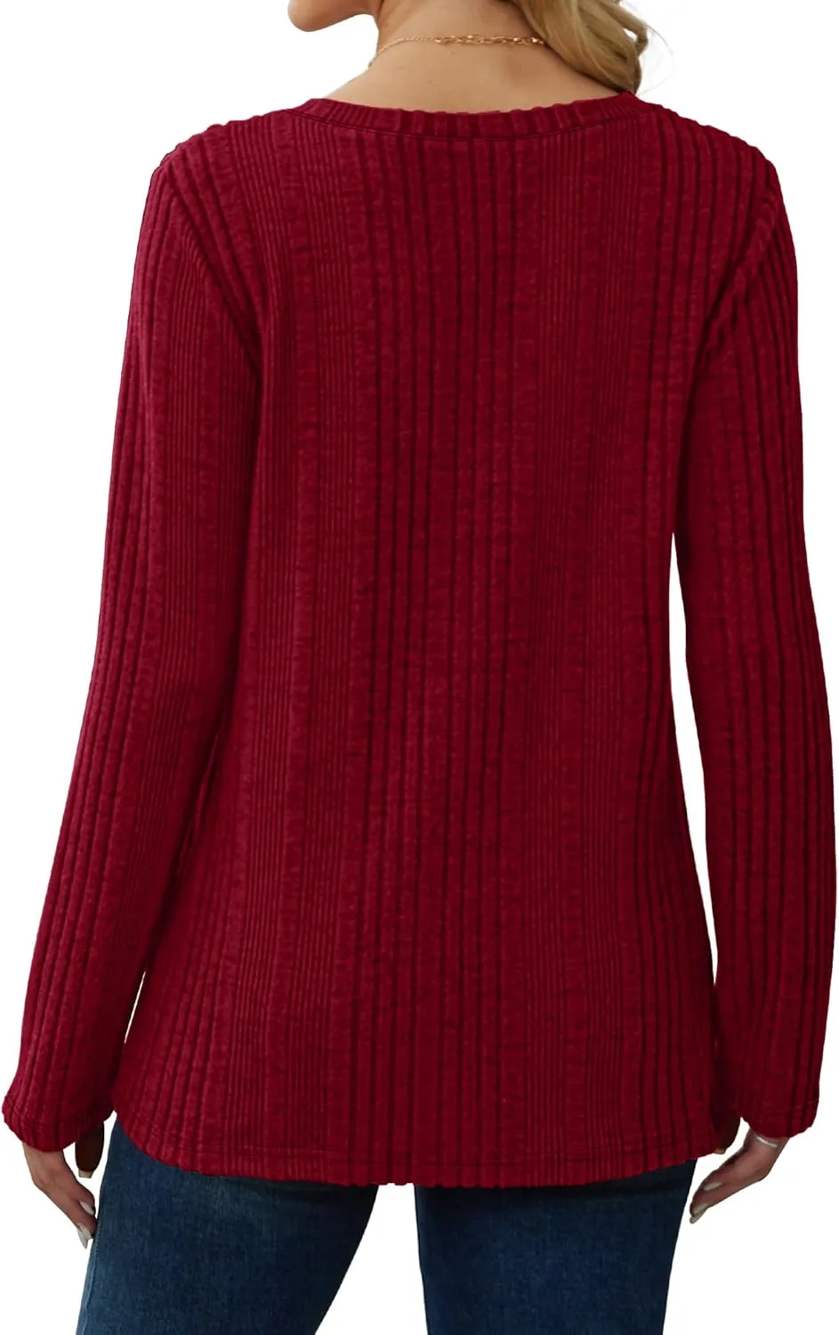 Saloogoe Womens Long Sleeve Tops V Neck Shirts Lightweight Tunic Sweaters Fashion 2024