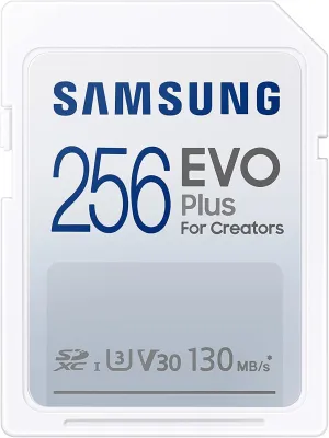 SAMSUNG EVO Plus Full Size 256GB SDXC Card 130MB/s Full HD & 4K UHD, UHS-I, U3, V30 (MB-SC256K/AM)