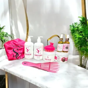 San Curly Girl Complete Hair Care Set, 9-Piece Kit with Shampoo, Conditioner, Hair Mask, Styling Tools,