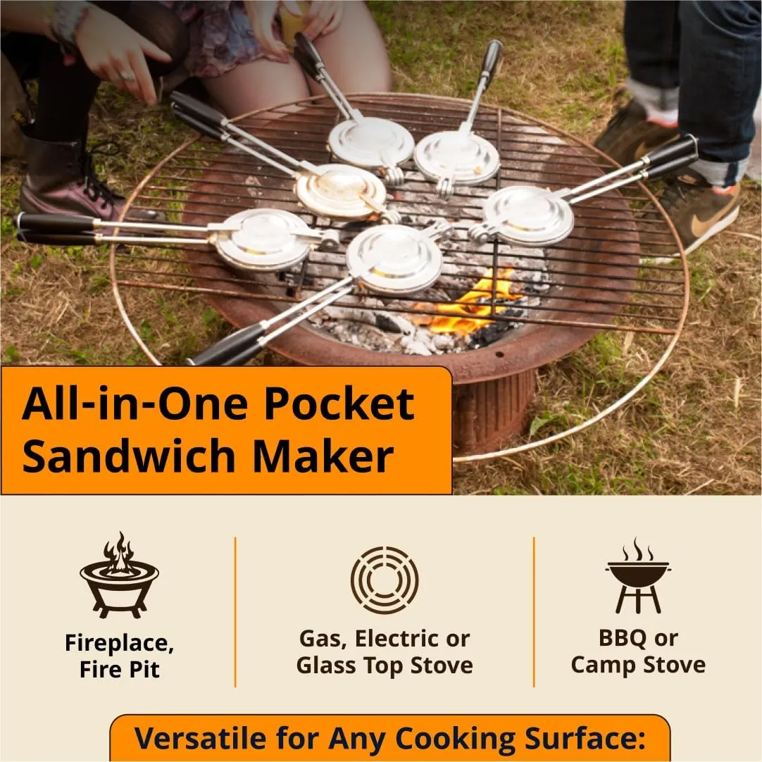 Sandwich Grill - Handheld Pie Iron, Sandwich Maker, Hand Toaster, Panini and Sandwich Press for Hand Made Hot Sandwiches and Pies - Perfect for Stovetop, Grill and Campfire