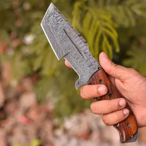SC-102 Custom Handmade Damascus Steel 10 Inches Tracker Knife - Perfect Grip Rosewood Handle For Survival, Camping, Hunting with Sheath Horizontal Carry Fixed Blade.
