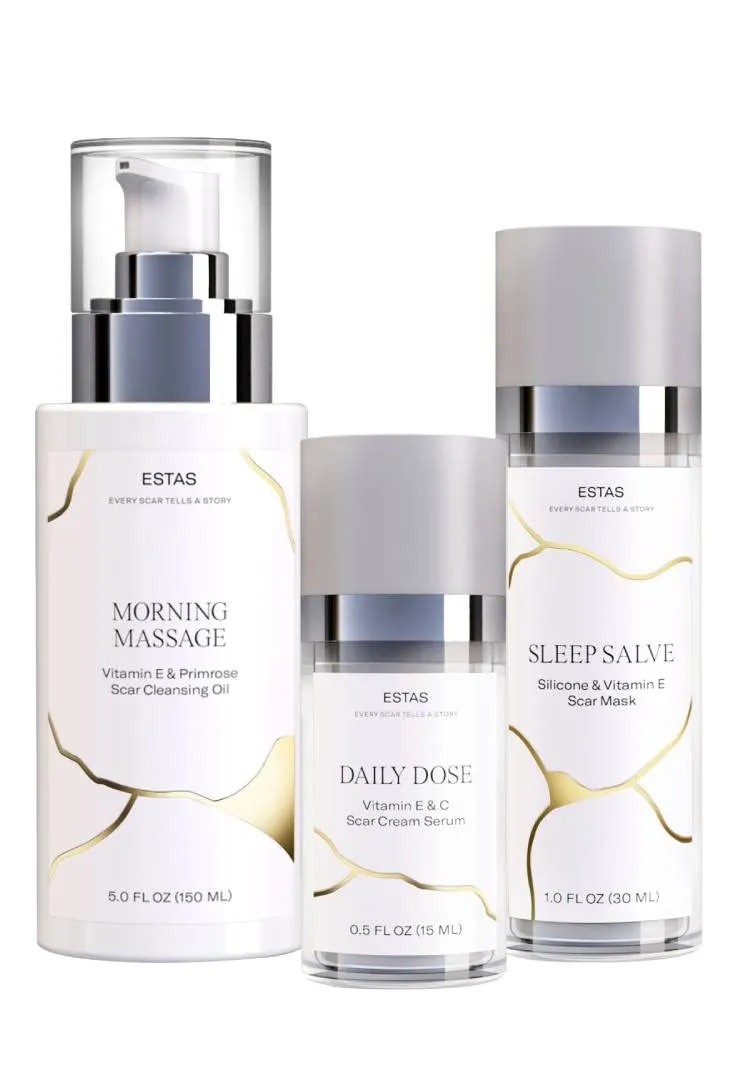 Scar Cream Treatment - Essentials Value Set for Face and Body, Effective for Surgical, Burn, C-Section & Acne Scars, w/Vitamin E   Vitamin C, Vegan   Cruelty Free, 3-Product Kit