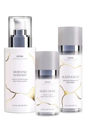 Scar Cream Treatment - Essentials Value Set for Face and Body, Effective for Surgical, Burn, C-Section & Acne Scars, w/Vitamin E   Vitamin C, Vegan   Cruelty Free, 3-Product Kit
