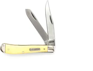 Schrade Old Timer 94OTY Gunstock Trapper 6.9in S.S. Traditional Folding Knife with 3in Clip Point Blade and Yellow Handle for Outdoor, Hunting, Camping and EDC