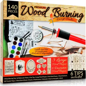 Scissor-Tailed Beginners Wood Burning Kit 140 Pieces. Best Gift Idea for Art & Craft Kit Lovers. Woodburning DIY Hobby Kits with 9 Large Wooden Plaques to Make Unique Wood Burning Projects