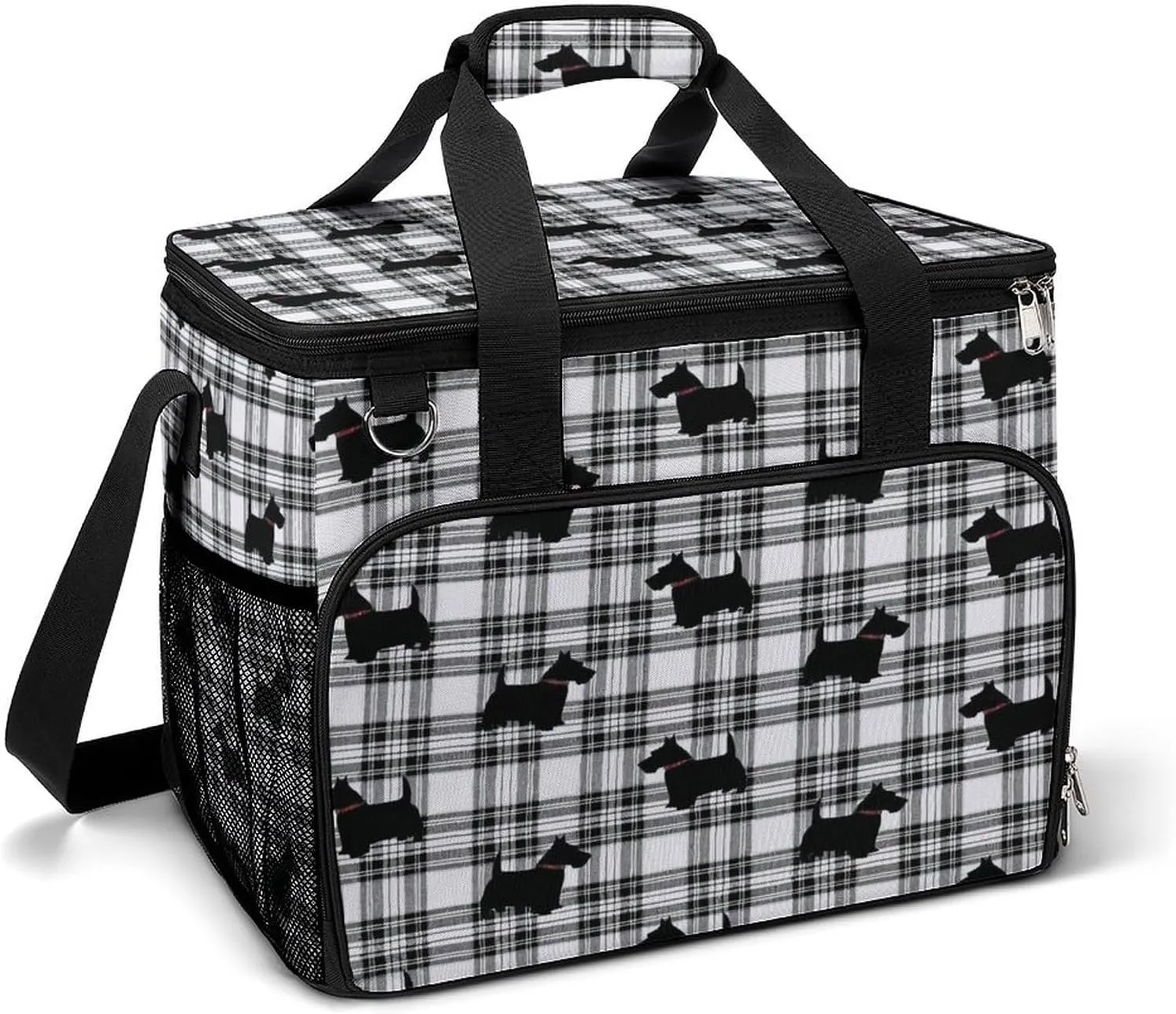 Scottish Terrier Plaid Cooler Bag, Collapsible Soft Sided Cooler, Large Leakproof Camping Cooler, Portable Travel Cooler for Camping, Road Trips