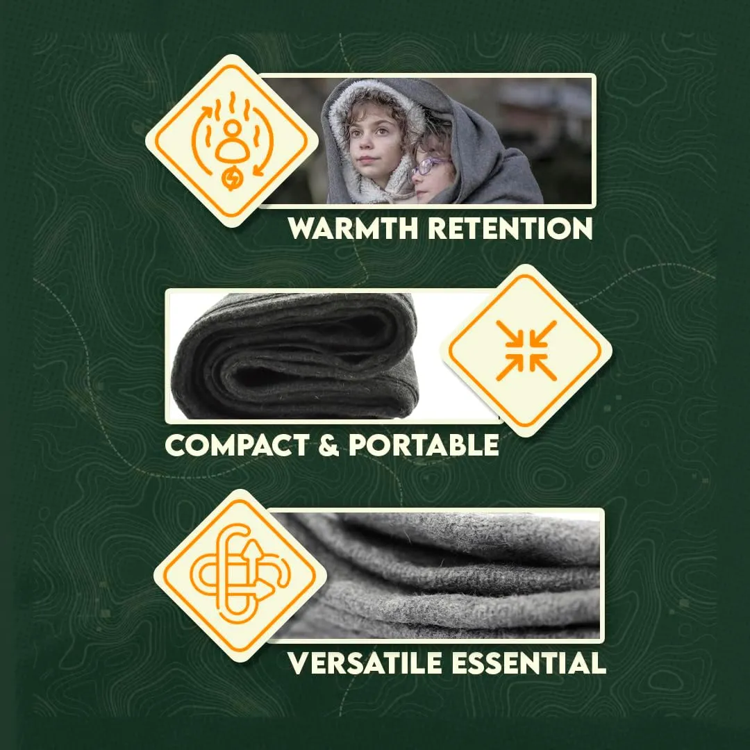 SE 51"x 80" Multipurpose Gray Wool Blanket - 50% Wool, Lightweight 2 lb, Zippered Bag Included - Ideal for Camping, Hiking, Emergency Survival