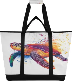 Sea Turtle Reusable Insulated Cooler Bag with Ice Pack Compartment - Large 47L Waterproof Thermal Grocery Tote for Picnic Beach Camping Lunch Storage