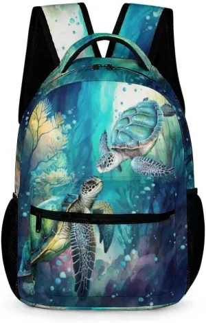 Sea Turtle School Backpack for Kids Girls Boys, 16 Inch Cute Sea Turtle Themed Bookbag, Personality School Backpack for Students Children, Lightweight, Large Capacity