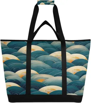 Sea Wave Reusable Insulated Lunchbox Cooler Bag, Leakproof Kitchen Grocery Bag Collapsible Portable Cooler Tote Bag for Picnic, Camping, Office, Travel