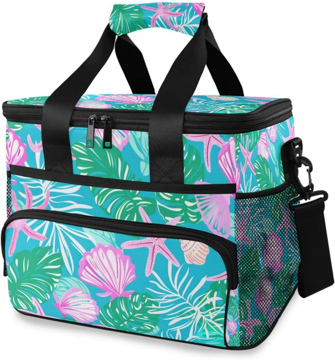 Seashell Palm Leaves Cooler Bag Insulated Cooler Soft Sided Cooler 24 Can Portable Picnic Bag Large Leakproof Lunch Bag Box for Beach Grocery Camping Travel Car Men Women