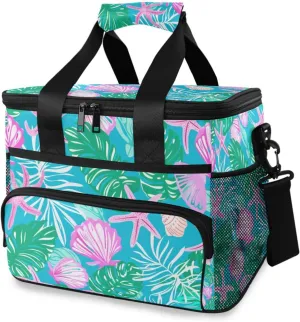 Seashell Palm Leaves Cooler Bag Insulated Cooler Soft Sided Cooler 24 Can Portable Picnic Bag Large Leakproof Lunch Bag Box for Beach Grocery Camping Travel Car Men Women