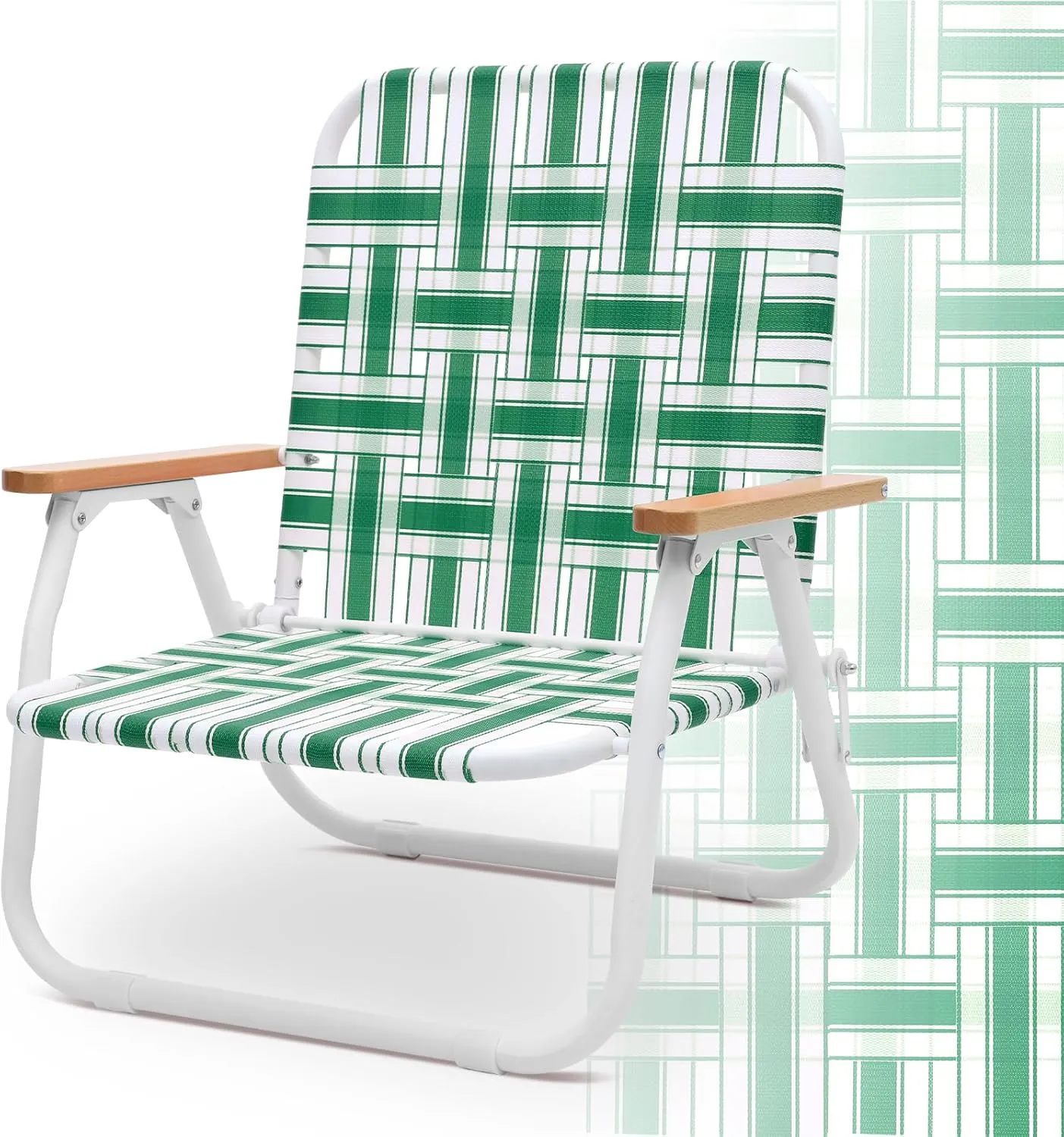 Sekey Folding Lawn Chairs, Beach Chairs for Adults with Backpack, Camping Chairs with Webbed Airflow Mesh, Patio Chairs with Rust-Proof Coating, Webbed Lawn Chair for Outdoor, Fishing, Backyard, Green