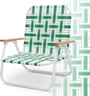 Sekey Folding Lawn Chairs, Beach Chairs for Adults with Backpack, Camping Chairs with Webbed Airflow Mesh, Patio Chairs with Rust-Proof Coating, Webbed Lawn Chair for Outdoor, Fishing, Backyard, Green
