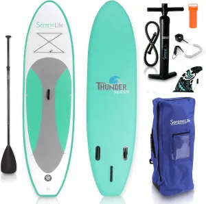 SereneLife Inflatable Stand Up Paddle Board with Premium SUP Accessories – Wide Stable Design with Non-Slip EVA Deck Pad for Adults and Youth of All Skill Levels, 350 lbs Capacity