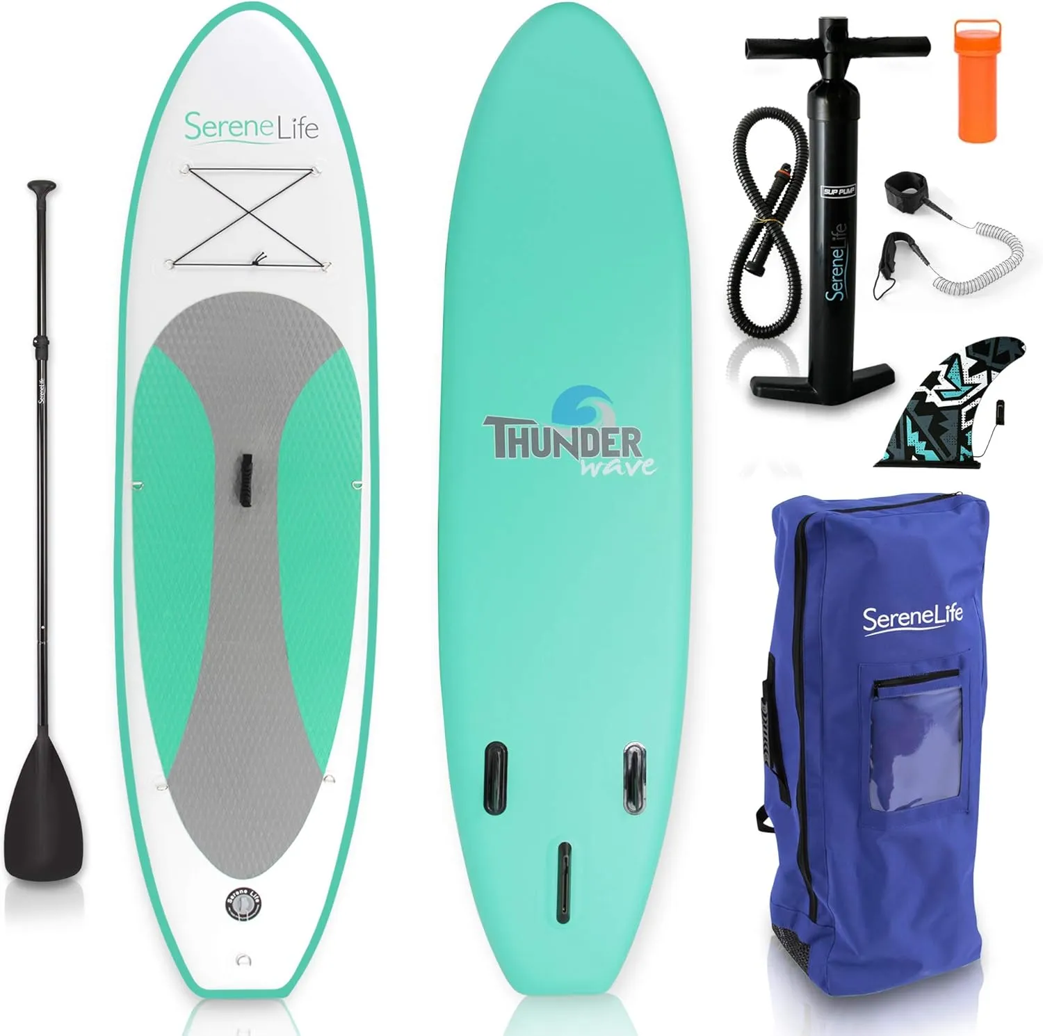 SereneLife Inflatable Stand Up Paddle Board with Premium SUP Accessories – Wide Stable Design with Non-Slip EVA Deck Pad for Adults and Youth of All Skill Levels, 350 lbs Capacity