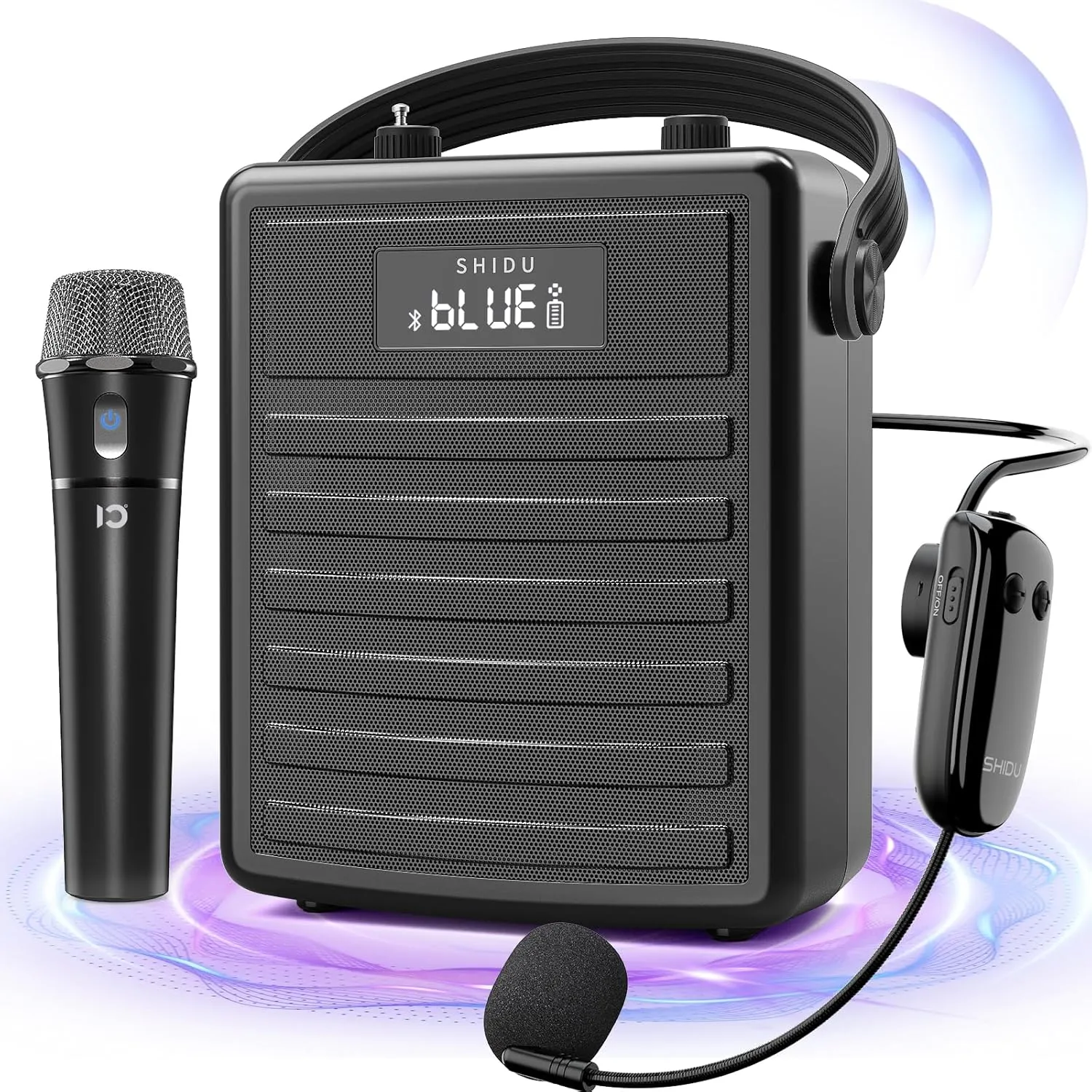 SHIDU Voice Amplifier with Wireless UHF Microphone, Professional Portable Bluetooth Speaker with Headset and Handheld Mic, Personal Power Amplifier for Teacher, Meeting, Speech, Outdoor Events