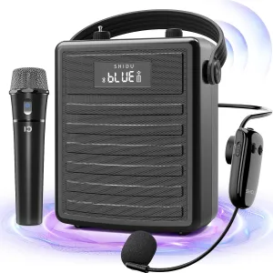 SHIDU Voice Amplifier with Wireless UHF Microphone, Professional Portable Bluetooth Speaker with Headset and Handheld Mic, Personal Power Amplifier for Teacher, Meeting, Speech, Outdoor Events