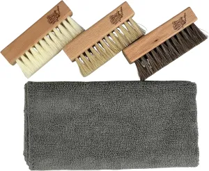 Shoe Cleaning Kit - 4-Piece Sneaker Cleaner Brush Set with Microfiber Cloth (Boar & Plastic Bristles)