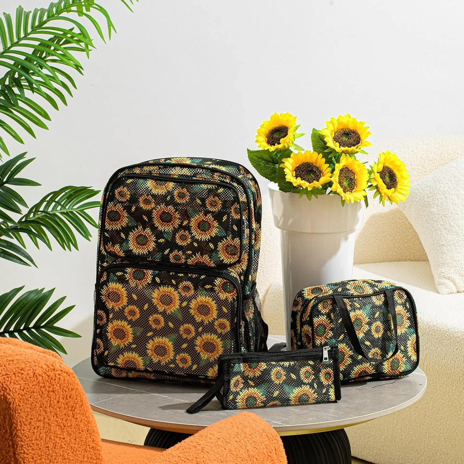Silkfly 3 Mesh Backpack Set Semi-transparent Bag Heavy Duty Backpack with Pocket with Lunch Bag Pencil Case