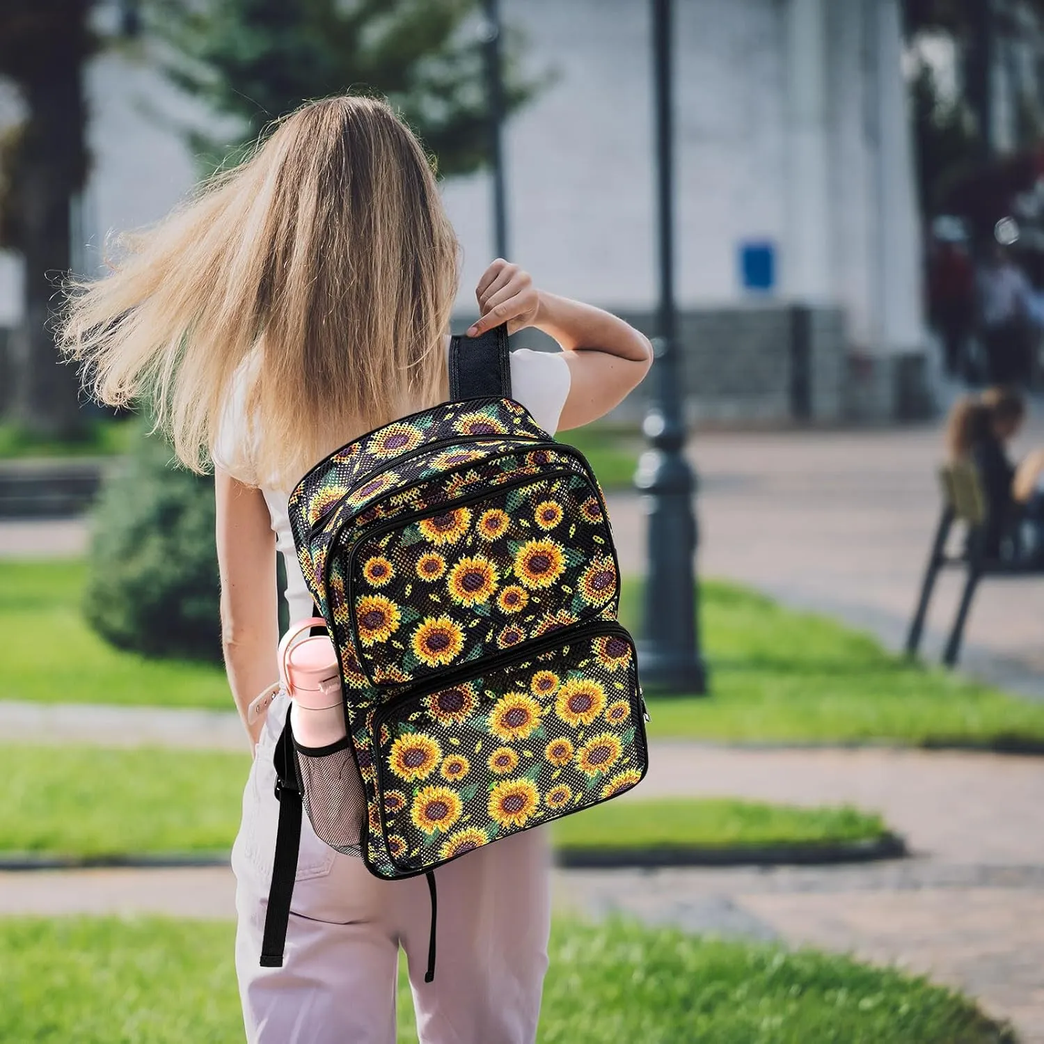 Silkfly 3 Mesh Backpack Set Semi-transparent Bag Heavy Duty Backpack with Pocket with Lunch Bag Pencil Case