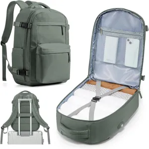 Simple Travel Backpack For Women Men,Carry on Backpack for Traveling on Airplane,Mochila de Viaje,Frontier Airlines Personal Item Travel Bag,Waterproof Luggage Backpack with USB Charging Port(Green)