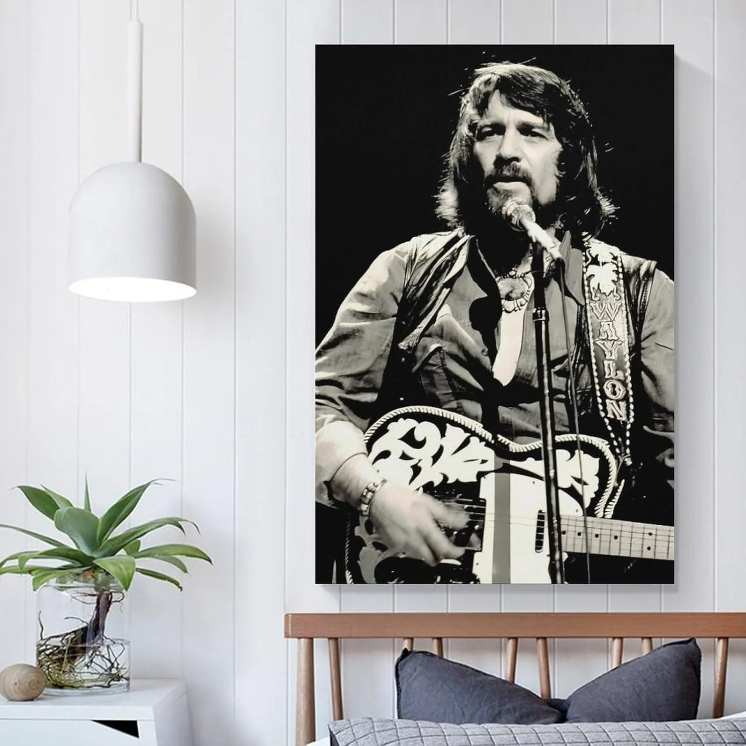 SINUJE Famous Guitarist Waylon Jennings Playing Poster Retro Musician Canvas Wall Art Print For Room Aesthetic And Decor (7) Poster For Living Room Bedroom Office Decor 16x24inch(40x60cm)