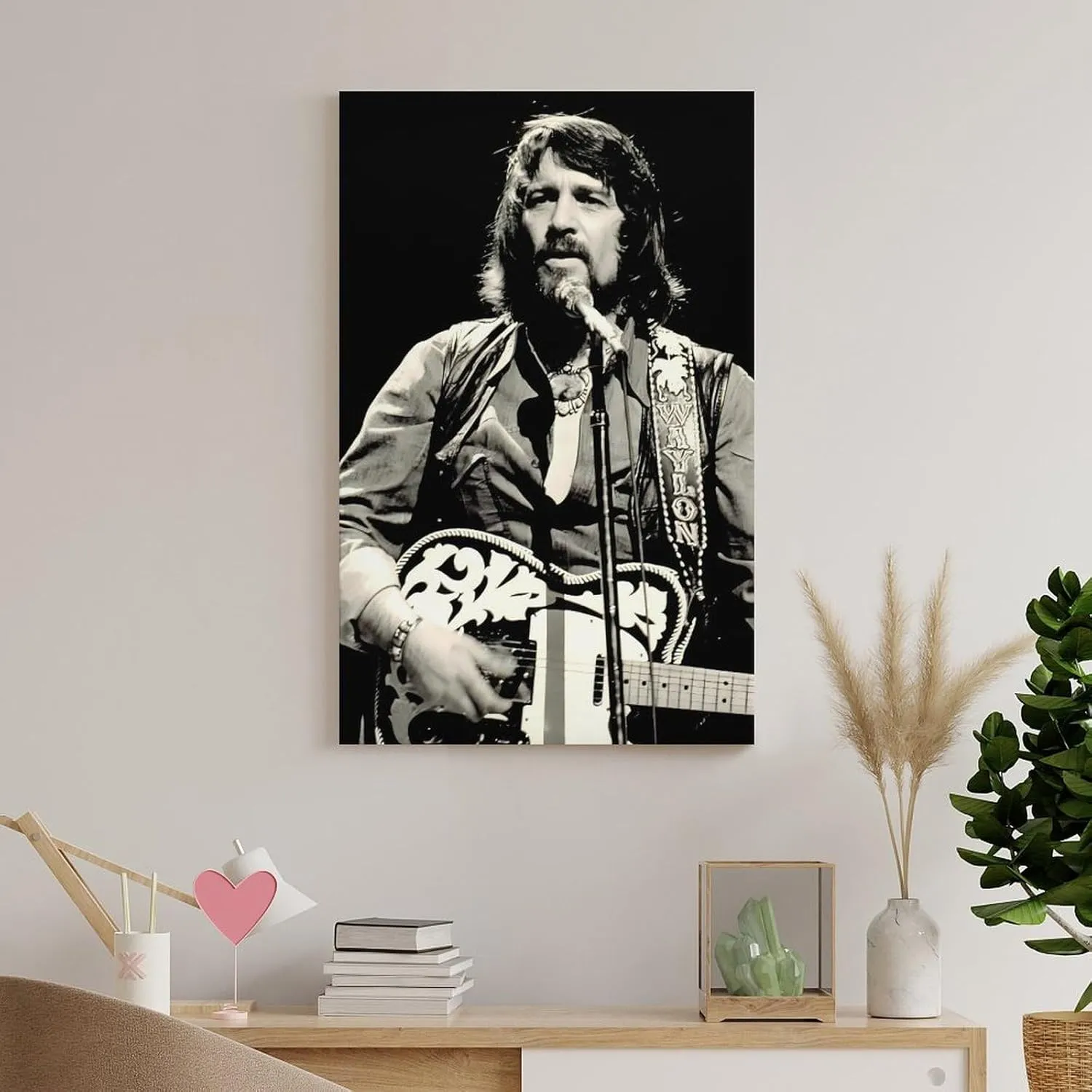 SINUJE Famous Guitarist Waylon Jennings Playing Poster Retro Musician Canvas Wall Art Print For Room Aesthetic And Decor (7) Poster For Living Room Bedroom Office Decor 16x24inch(40x60cm)
