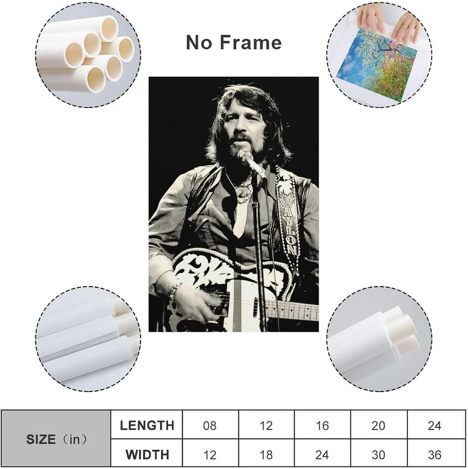 SINUJE Famous Guitarist Waylon Jennings Playing Poster Retro Musician Canvas Wall Art Print For Room Aesthetic And Decor (7) Poster For Living Room Bedroom Office Decor 16x24inch(40x60cm)