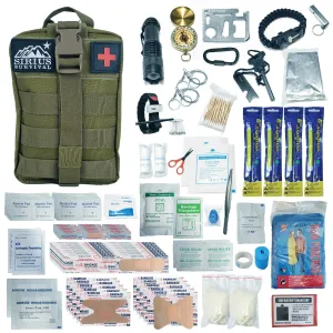 Sirius Premium 250 Piece Survival Kit & First Aid Kit - Outdoor Emergency Gear & Trauma Bag for Camping Hiking Hunting Car Cabin and Other Adventures - Olive Drab