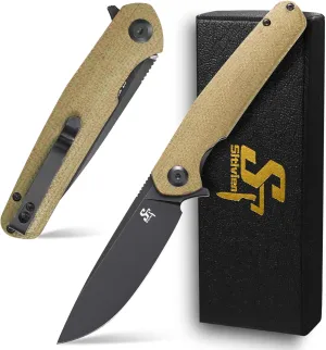 Sitivien ST102 Folding Knife, D2 Steel Blade Micarta Handle EDC Tool Knife for Outdoor, Camping, Hunting, Survival (Green) …