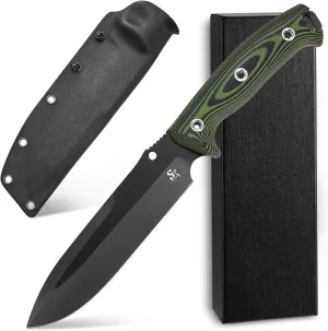 Sitivien ST11 Fixed Blade Knife DC53 Stonewashed Steel Blade Double Color G10 Handle Full Tang Knife for Outdoor Camping Hiking Hunting Fishing(Black)