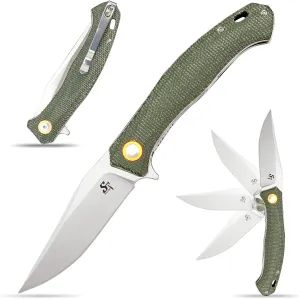 Sitivien ST112 Folding Knife, D2 Blade and Micarta Handle EDC Tool Knife with Pocket Clip for Outdoor Camping Hiking Survival(Army green)