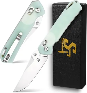 Sitivien ST124 Folding Knife, D2 Steel G10 Handle,Ball Bearing Pivot, Axis lock with Pocket Clip for Camping,Outdoor EDC Knife Tool-Jade
