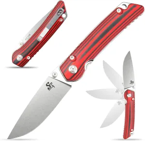 Sitivien ST128 Folding Knife,D2 Blade G10 Handle Safety Liner Lock EDC Tool Knife for Outdoor Hiking Camping-Red