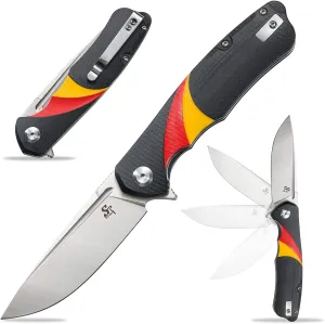 Sitivien ST132 Folding Knife,D2 Steel,G10 Handle EDC Knife with Liner Lock for Outdoor Hiking Camping(Black)