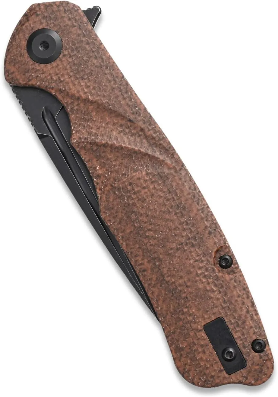 Sitivien ST132 Folding Knife,D2 Steel,Micarta Handle EDC Knife with Liner Lock for Outdoor Hiking Camping(Brown)