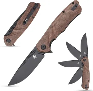 Sitivien ST132 Folding Knife,D2 Steel,Micarta Handle EDC Knife with Liner Lock for Outdoor Hiking Camping(Brown)