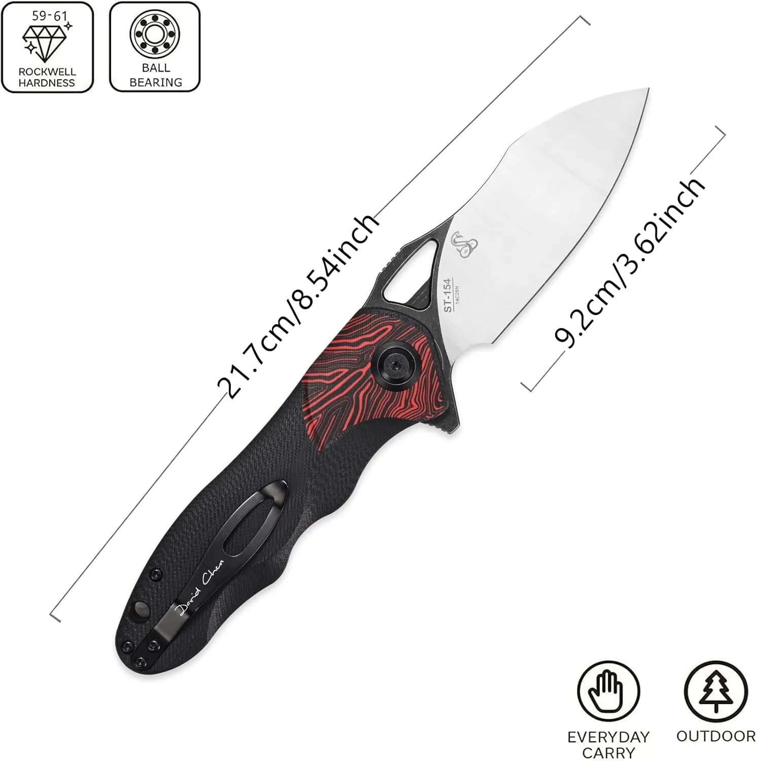 Sitivien ST154 Folding Knife, Sandvik 14C28N Steel Blade with G10 Handle,Chinese Zodiac Series EDC Tool Knifes for Camping Hunting Survival Hiking(Red)